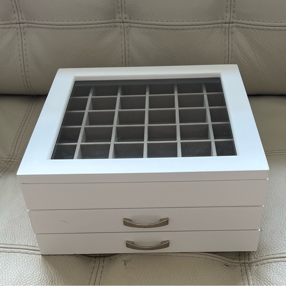 🆕 Mele Jewelry Box, wood glass top, white LAST ONE